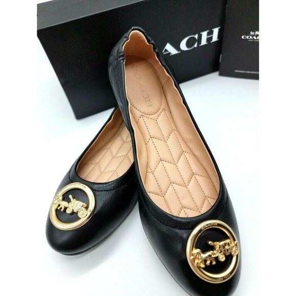 COACH BAILEY LEATHER BALLEY FLATS WOMEN SHOE FG2944 BLACK SIZE 6.5 $188 - Picture 1 of 11